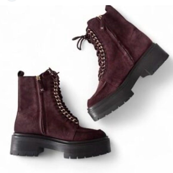 Women's Sam Edelman Lovrin Lace-Up Chain Combat Boots in Spiced Pecan Size 9 - Picture 1 of 11